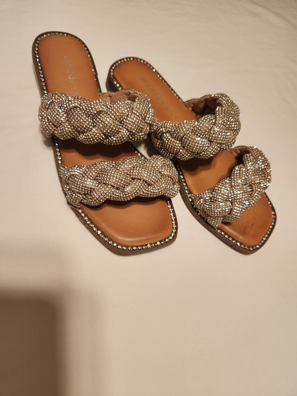 Madden Girl Rhinestone Braided Slide Sandals Size 6 Sparkly Embellished